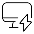 Icon of a computer monitor and a lightning bolt.
