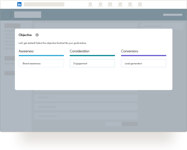 Image of LinkedIn Document Ads interface for choosing your campaign objective