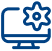 Icon of a gear and a computer monitor.