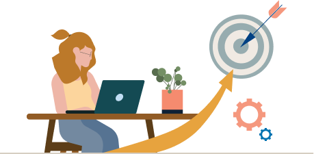 Illustration of an individual sitting down at their desk and using their laptop.