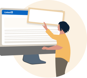 Illustration of an individual standing in front of a computer monitor.