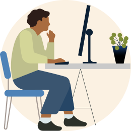 Illustration of an individual sitting down at their desk and using their computer.