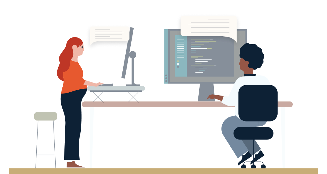 Illustration of two woman using computers
